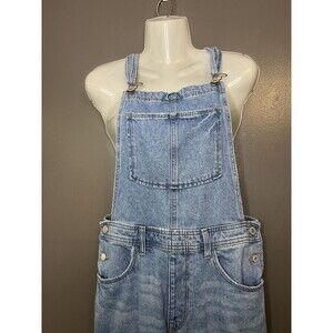 &Denim Overalls Womens 4 Light Wash Blue Denim Bib Adjustable Straps Distressed